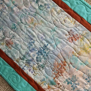 TABLE RUNNER, Handmade Table Runner, Quilted Table Runner, Modern Table Runner, Table Decor, Green Teal, Turquoise, Blue, Rust Table Runner