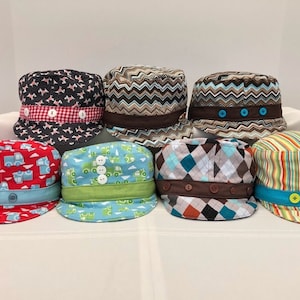 SALE:  BOY’S HAT, conductor style hat, baby/toddler boy hat, beach hat, military cap, cadet cap, various colors and fabrics