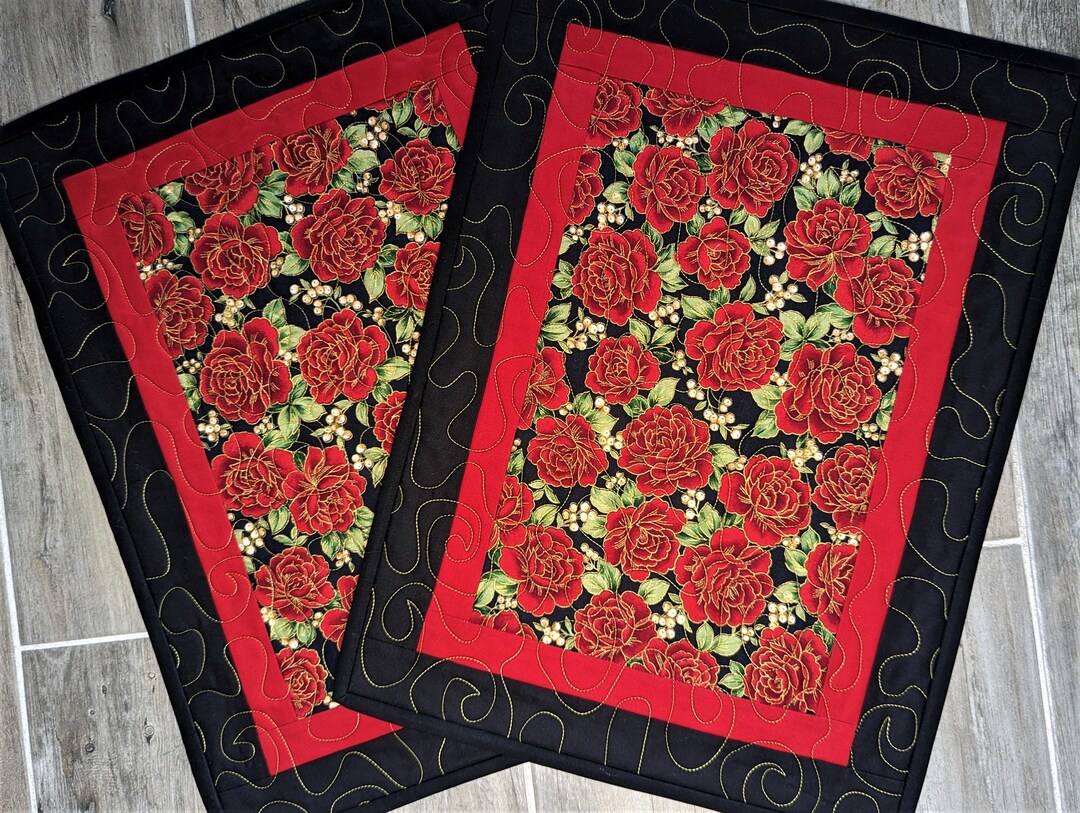QUILTED PLACEMAT SET of 2, Elegant Placemats, Handmade Placemats