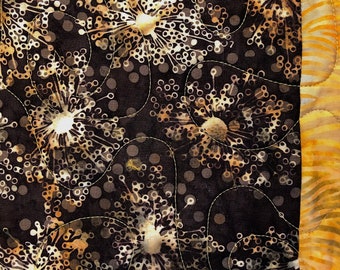 Modern Table Decor, Quilted Table Runner, Brown, Cream and Orange Abstract Print