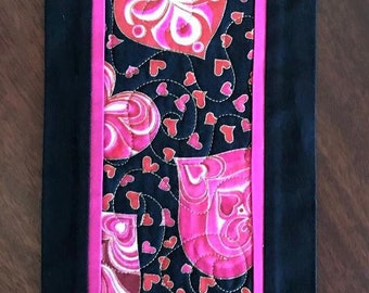 MINIATURE TABLE TOPPER, Valentine's Day table decor, Quilted Miniature Table Runner, Red, Pink and Black home accent