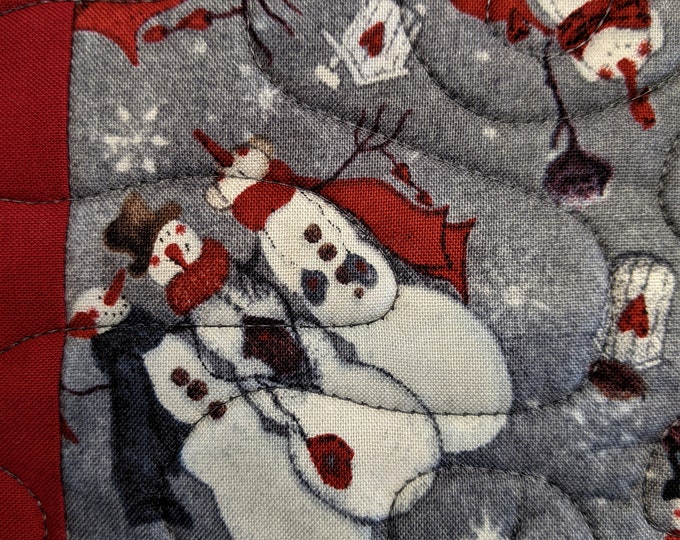 Placemat Set of 4, Snowmen on Gray, Holiday Placemats, Handmade