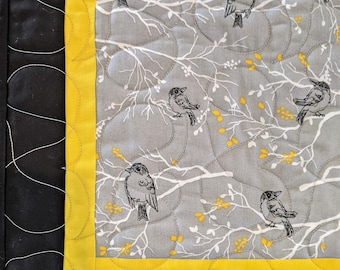 Gray Table Runner, Handmade Table Runner, Quilted Table Runner, Gray Birds, Modern Table Runner, Contemporary Table Runner, Table Decor