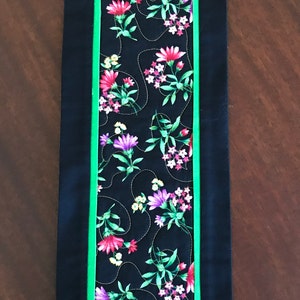 MINIATURE TABLE TOPPER, Spring Table Decor, Quilted Miniature Table Runner, Multi colored Flowers, Home Accent