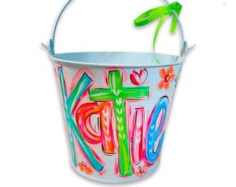 Hand Painted Neon Easter Basket, Custom Easter Bucket