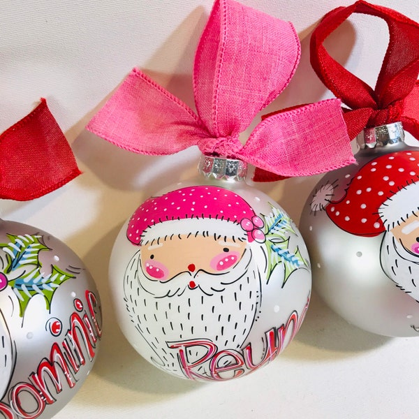 Personalized Pink Santa Ornament