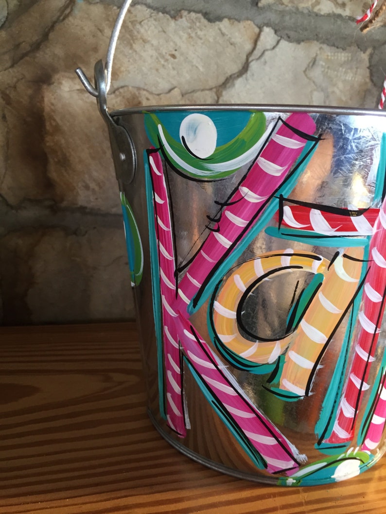 Easter Bucket Painted Bucket for Girls Galvanized Silver Etsy