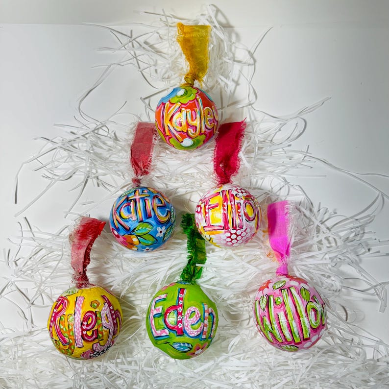 Papier Mâché Ornament, Hand Painted Artisan Bauble, Bright & Girly