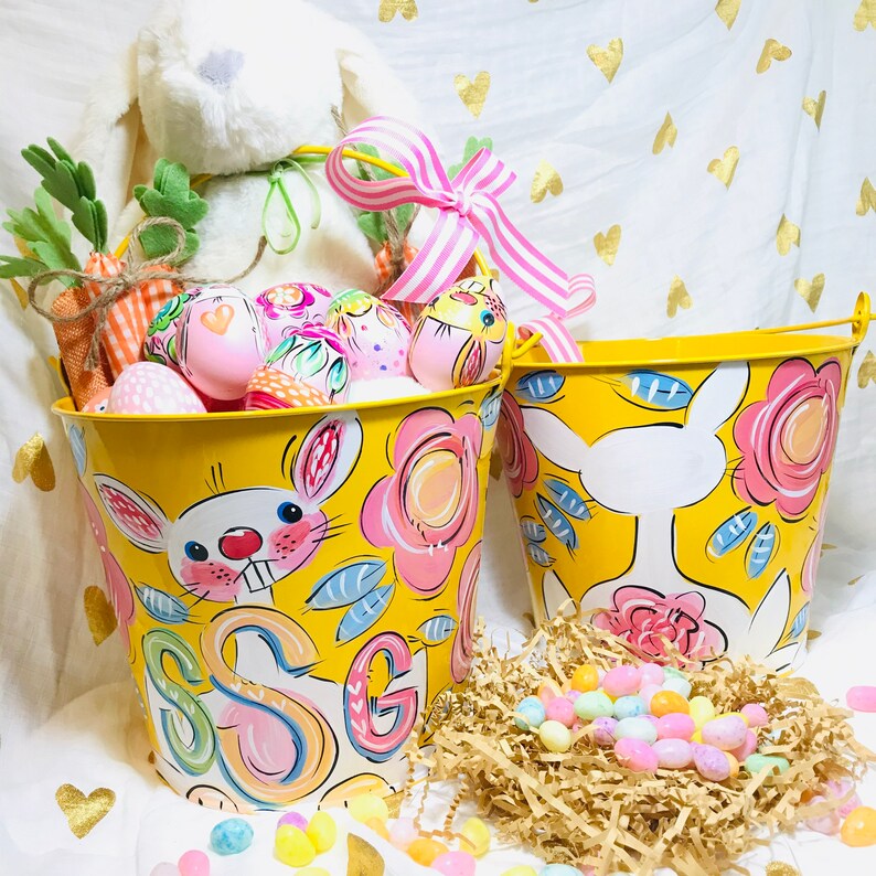 Easter Bunny Bucket Yellow Bunny Pail Easter Bunny Bucket Etsy