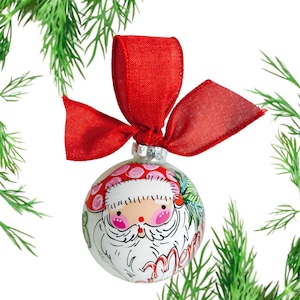 Santa Claus Traditional Ornament Hand Painted Santa Ornament Keepsake Holiday Santa Glass Ball Ornament Gift for Family Christmas Party
