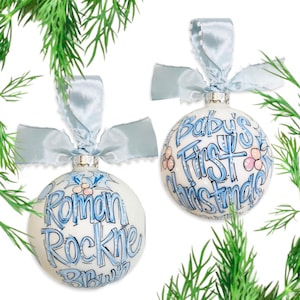 Boy&#39;s First Christmas Ornament | Personalized Baby’s First Holiday Keepsake | Newborn Baby Boy Xmas Decoration | Handpainted  Ornament