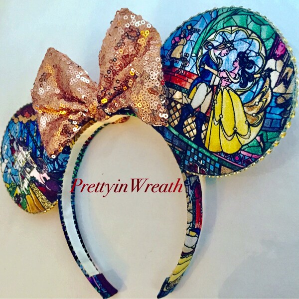 Beauty and the Beast inspired Mickey Mouse ears headband