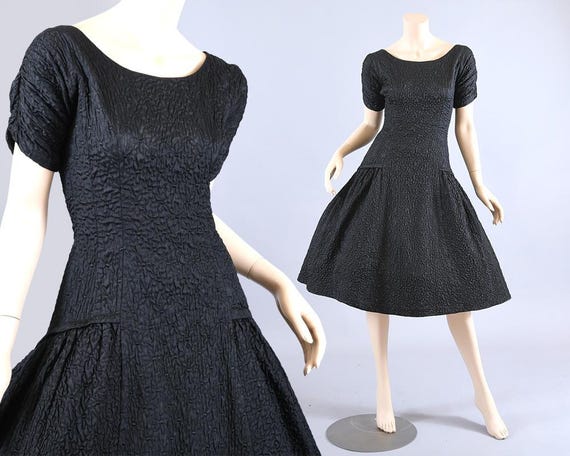 Vintage 1950s Black Party Dress, Ballerina Bodice… - image 1