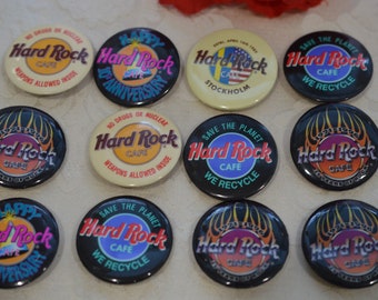 black Hard Rock button Hard Rock Cafe Vintage button We Recycle Hard Rock Cafe
