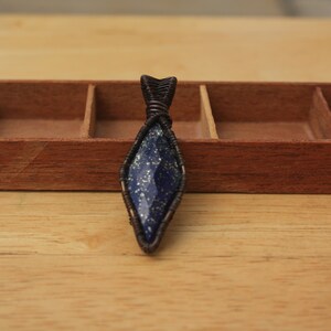 Lapis lazuli wire pendant, copper wire wrapped pendant