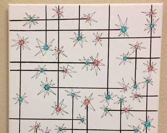 Mid Century Modern Atomic Starburst Wall art 1950s painting