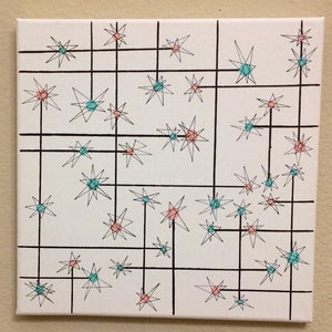 Mid Century Modern Atomic Starburst Wall art 1950s painting