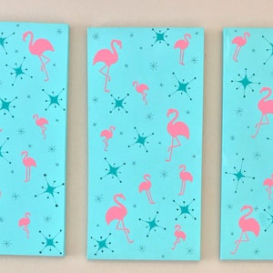Mid Century Modern Wall Art Atomic Flamingo 1950s set of 3