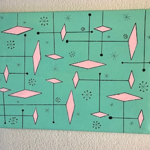 Mid Century Modern Atomic Starburst Wall art 1950s geometric painting