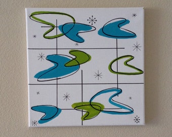 Mid Century Modern Atomic starburst boomerang Wall art 1950s painting