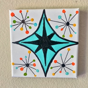 Mid Century Modern Atomic Starburst Wall art 1950s painting