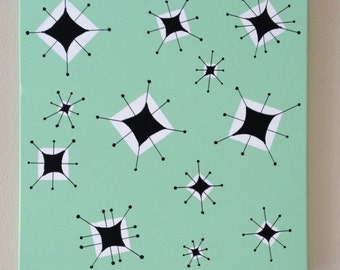 Mid Century Modern Atomic Starburst Wall art 1950s painting