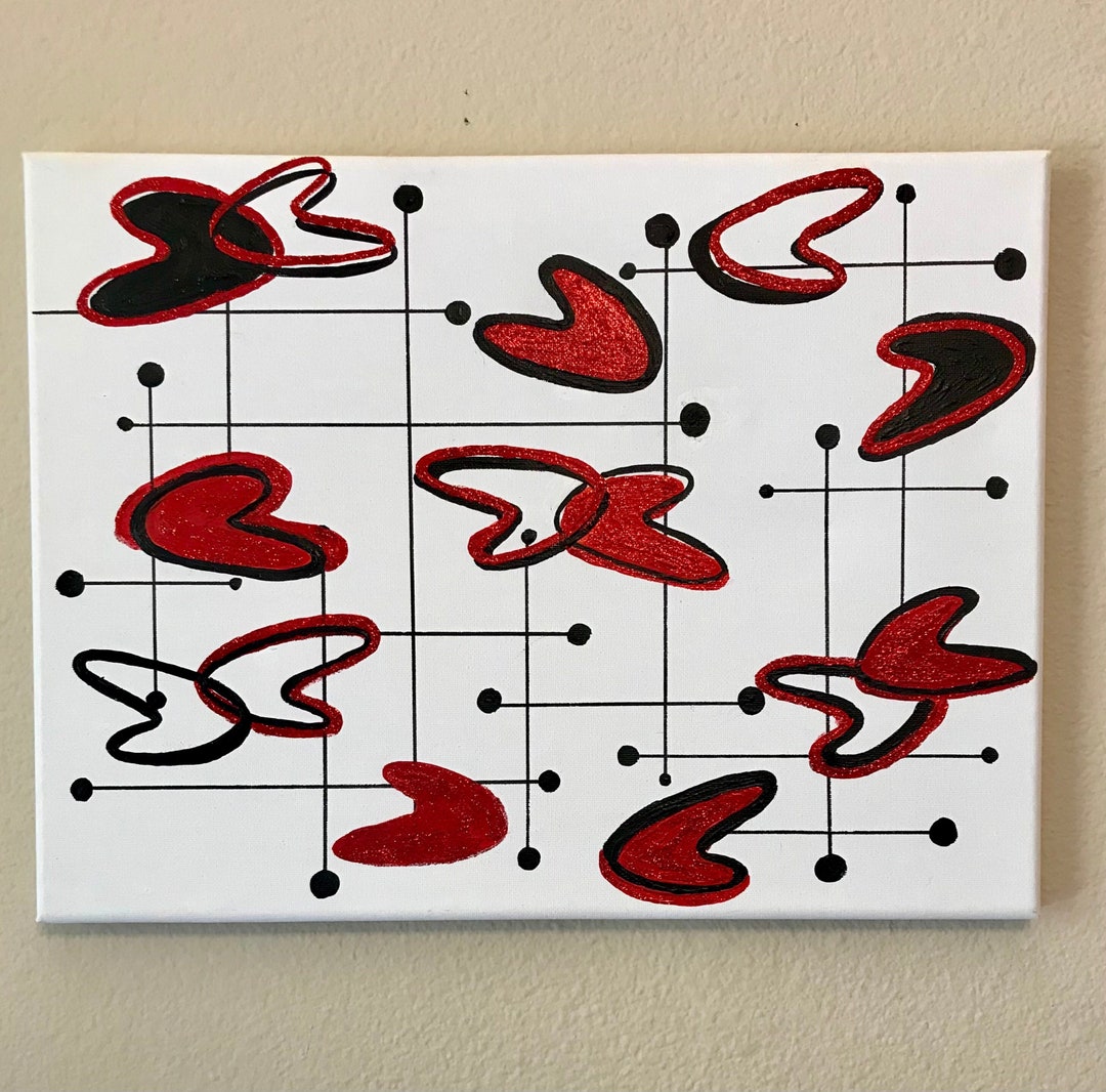 Mid Century Modern Atomic Wall Art 1950s Boomerang Red Glitter Etsy