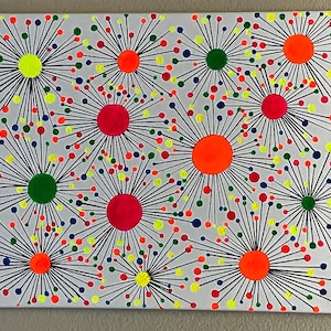 Mid Century Modern Atomic starburst geometric Wall art neon painting
