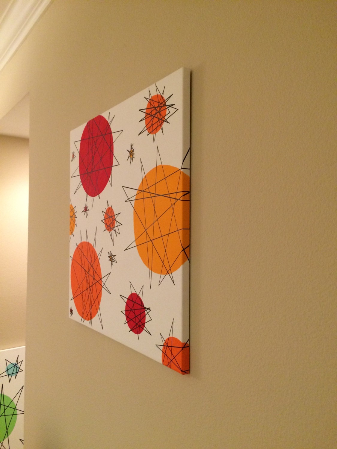 Mid Century Modern Atomic Starburst Wall Art 1950s Starburst Painting