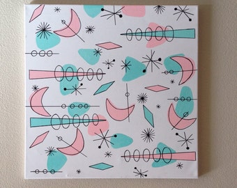Mid Century Modern Atomic starburst geometric Wall art 1950s painting