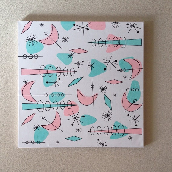 Mid Century Modern Wall Art Atomic 1950s Starburst Painting Etsy