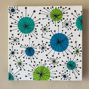 Mid Century Modern Atomic Starburst Wall art 1950s painting