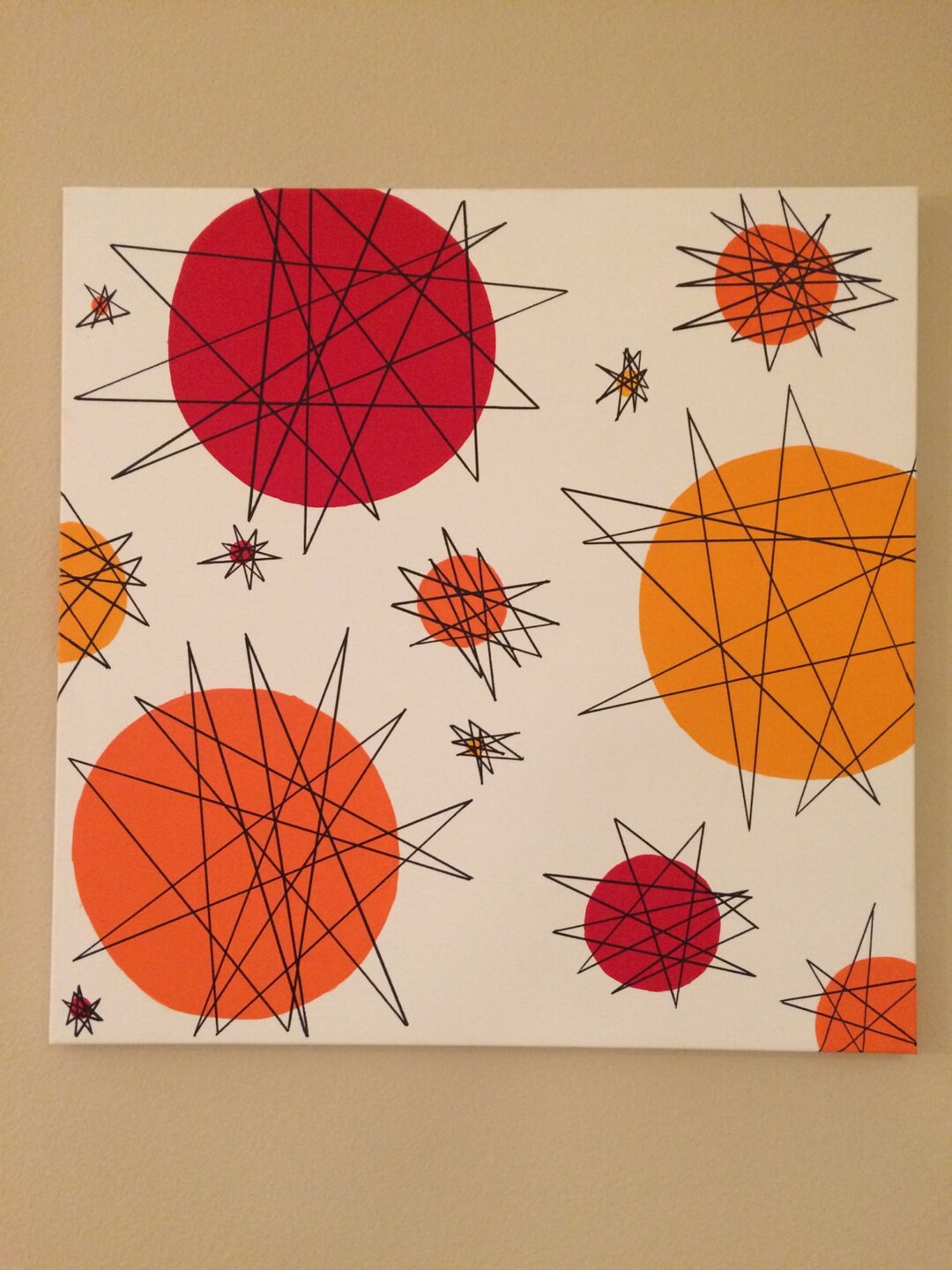 Mid Century Modern Atomic Starburst Wall Art 1950s Starburst Painting
