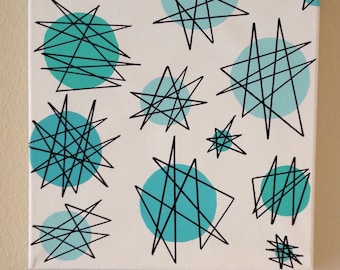 Mid Century  Modern Atomic Starburst Wall art 1950s Starburst painting