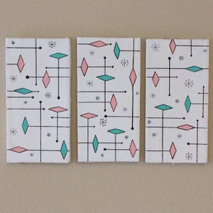 Mid Century Modern Wall Art Atomic 1950s set of 3