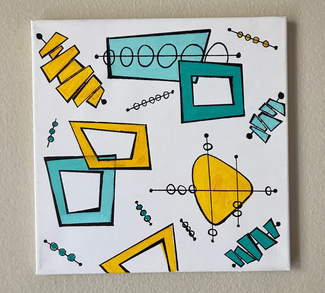 Mid Century Modern Atomic Wall Art 1950s Geometric Painting Etsy