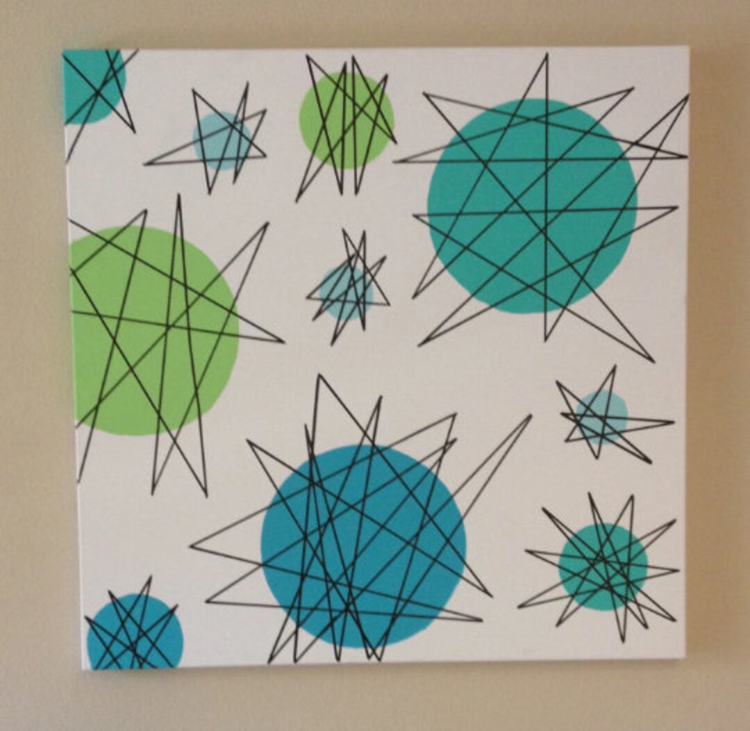 Mid Century Modern Atomic Starburst Wall Art 1950s Starburst Painting