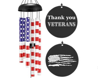 Supporting Veterans Wind Chime Gifts for Outdoor Porch Thank You for Your Service Military United States Proud to be an American