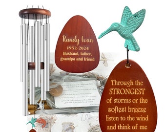 Personalized Memorial Gifts in Sympathy Silver Metal Outdoor Wind Chimes after the Loss of a Mother or Remembered Family Member in Silver