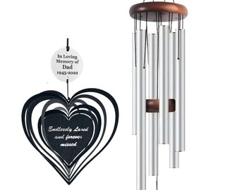 Custom Hear the Wind Personalized Memorial Strongest SILVER Heart Spinner Valentines Day Gifts inch Memorial Wind Chime Gifts After Loss