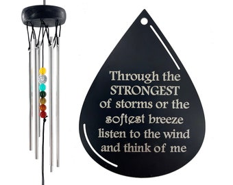 Wind Chime Memorial Gifts Beaded Silver Wind Chime 16 inch Gift In Memory of a Loved One Mothers Day Outdoor Sympathy Chakra Black Teardrop