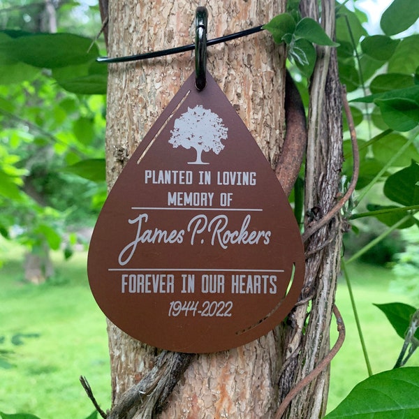 Tree Dedication Memorial Tag Personalized Donor Teardrop Marker Sign Metal Adjustable Custom Plant Tags-Oak Maple Spruce Deceased