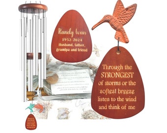Carillón de viento con forma de colibrí, regalo de recuerdo personalizado, regalo de condolencias, regalos por la pérdida de un ser querido para un jardín conmemorativo al aire libre