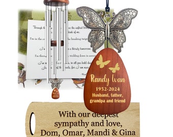 Carillón de viento con forma de mariposa, regalo de condolencia en memoria de un ser querido, una hija, una madre, una abuela, un monumento de plata único.