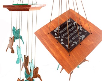 Carillón de viento con forma de colibrí, regalo conmemorativo de 14 pulgadas, regalo en memoria de un ser querido, regalo de condolencias, regalo de jardín con una rama rota, de Weathered Raindrop