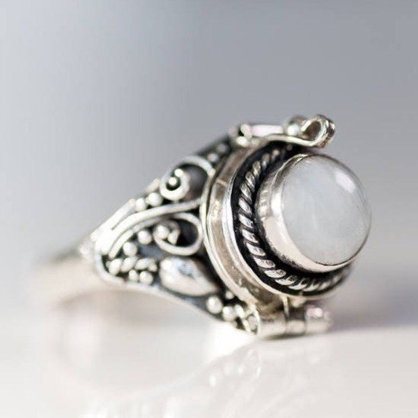 Ash Ring for Cremains Sterling Silver Jewelry Moonstone Locket to Hold Ashes or Hair charm opal