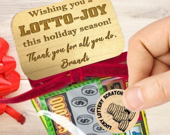 Regalos navideños para el personal. Lotería con raspadito y moneda. Regalos navideños de agradecimiento para empleados, clientes y compañeros de trabajo. Regalos por menos de 5 dólares.