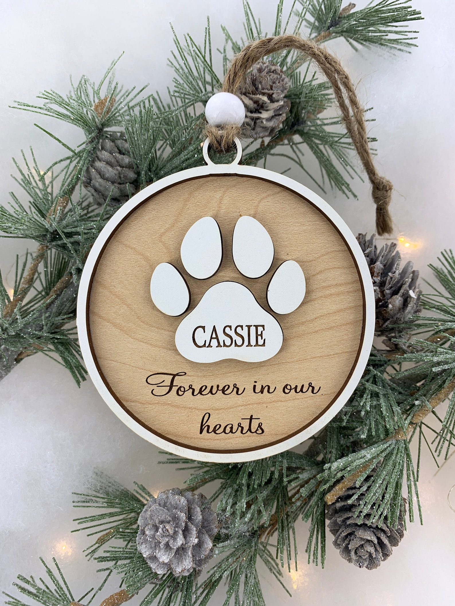 Pet Memorial Holiday Ornament Forever in Our Hearts in Memory of Dog or ...