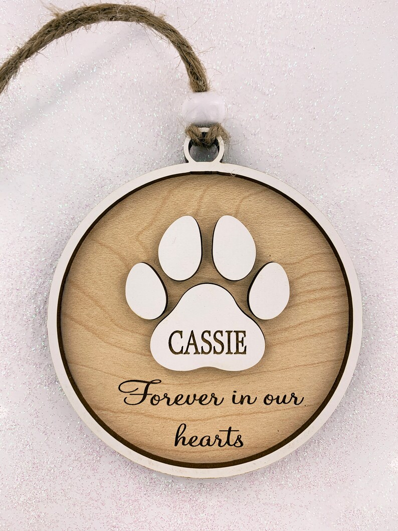 Pet Memorial Holiday Ornament Forever in Our Hearts in Memory of Dog or ...