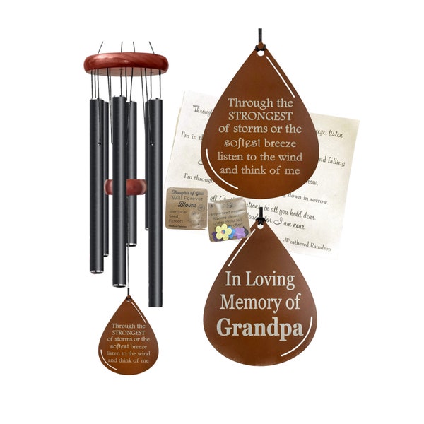 Personalized Memorial Teardrop Black Wind Chime Loss Gift in Sympathy Custom Through the Strongest of Storms-Gift Wrapped-Outdoor Memorials